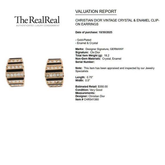 Authentic Christian Dior earrings gold plated 18K w crystals and Enamel - Picture 10 of 14